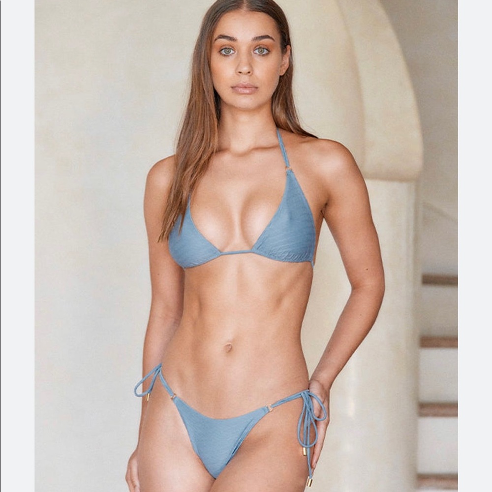 Monday Swimwear Hanalei Top and Bottom - Cerulean Blue Jacquard Size S